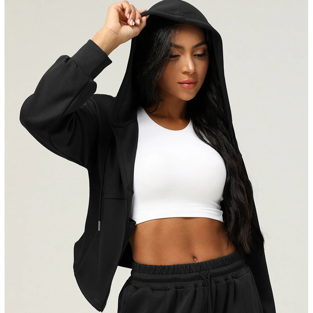 Athletic Zip-Up Hoodie Jacket | Cinched Waist Yoga Top with Pockets(MS169) - Image 14