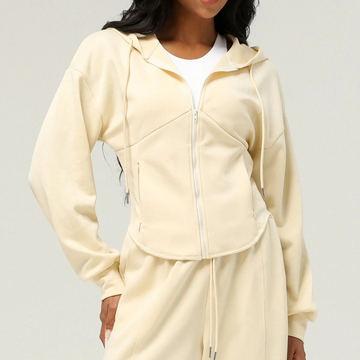 Athletic Zip-Up Hoodie Jacket | Cinched Waist Yoga Top with Pockets(MS169) - Image 2