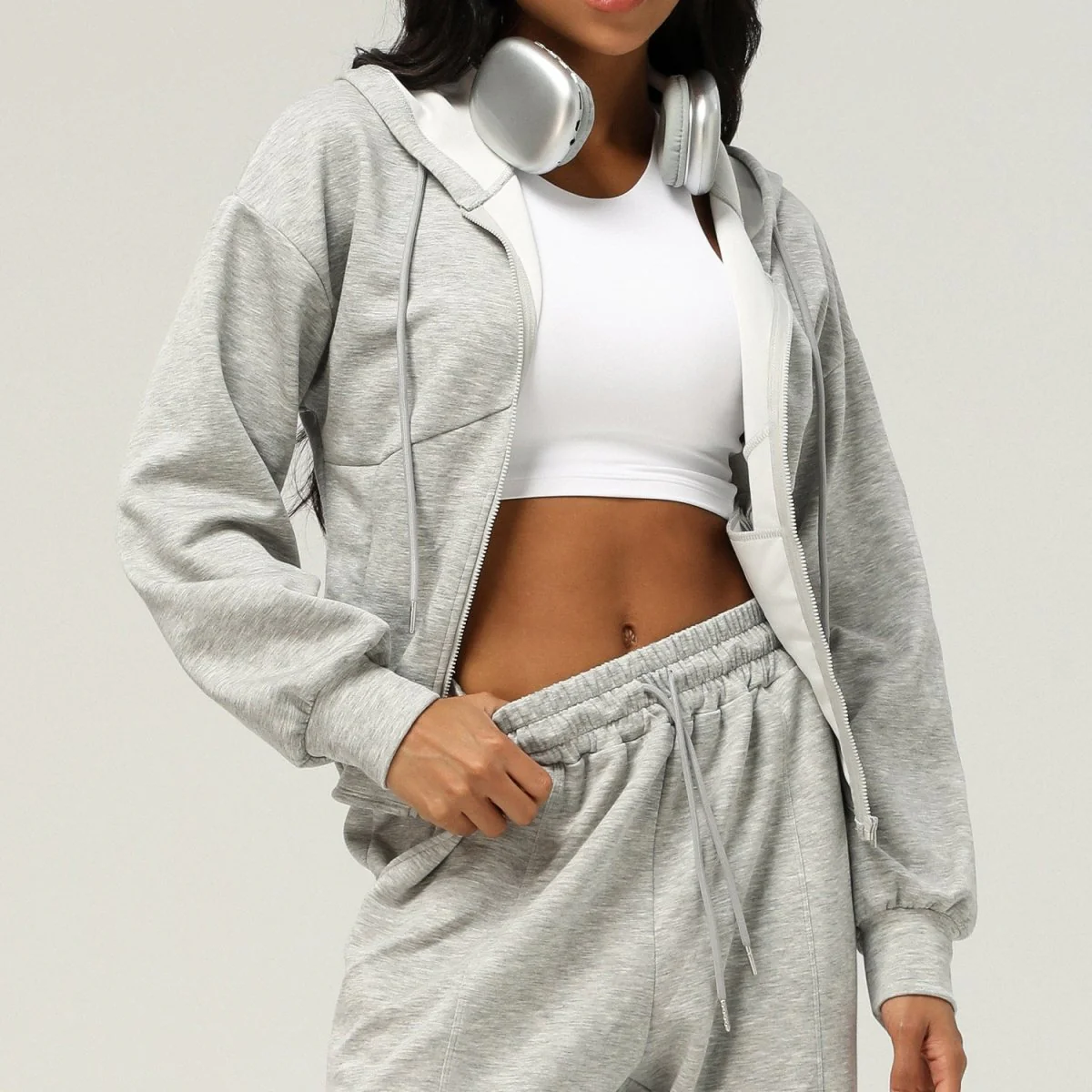 Athletic Zip-Up Hoodie Jacket | Cinched Waist Yoga Top with Pockets(MS169) - Image 3