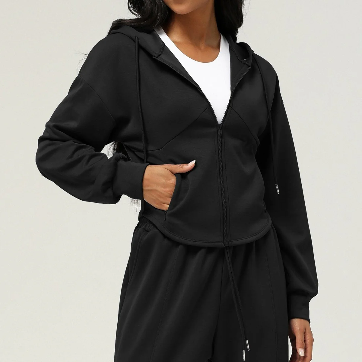 Athletic Zip-Up Hoodie Jacket | Cinched Waist Yoga Top with Pockets(MS169) - Image 4