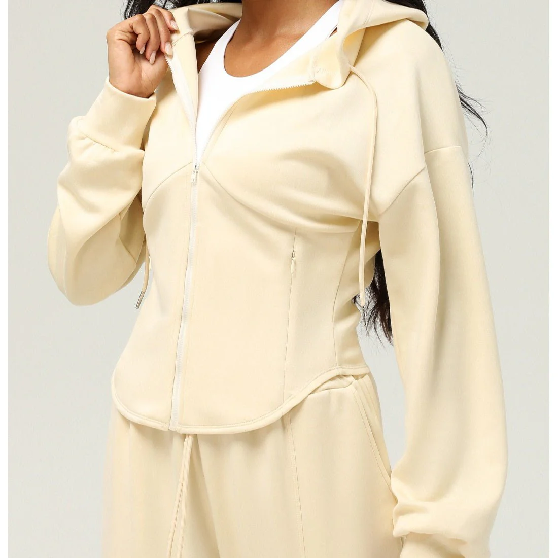Athletic Zip-Up Hoodie Jacket | Cinched Waist Yoga Top with Pockets(MS169) - Image 8