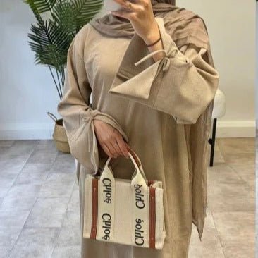 Autumn Bow-Sleeve Corduroy Abaya | Modest Muslim Women's Luxury Wear(MA248) - Image 11
