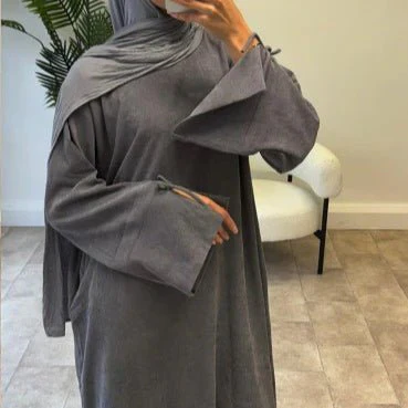 Autumn Bow-Sleeve Corduroy Abaya | Modest Muslim Women's Luxury Wear(MA248) - Image 13