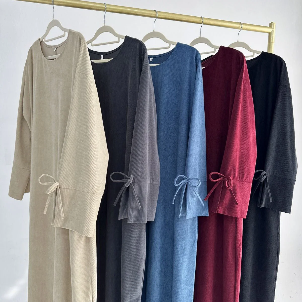 Autumn Bow-Sleeve Corduroy Abaya | Modest Muslim Women's Luxury Wear(MA248) - Image 7
