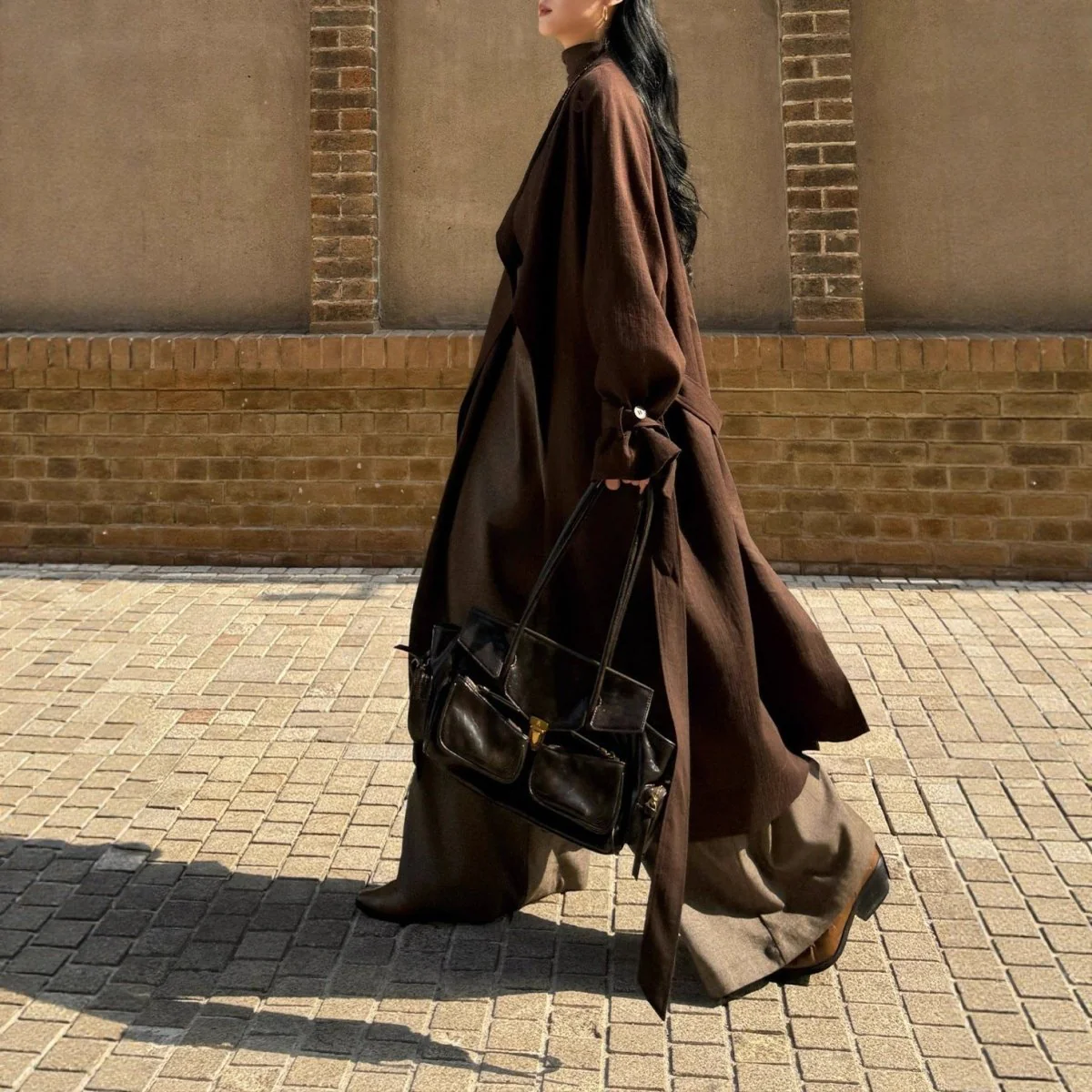 Autumn Long Coat with Wide Lapel | Belted Maxi Jacket(MS145) - Image 5