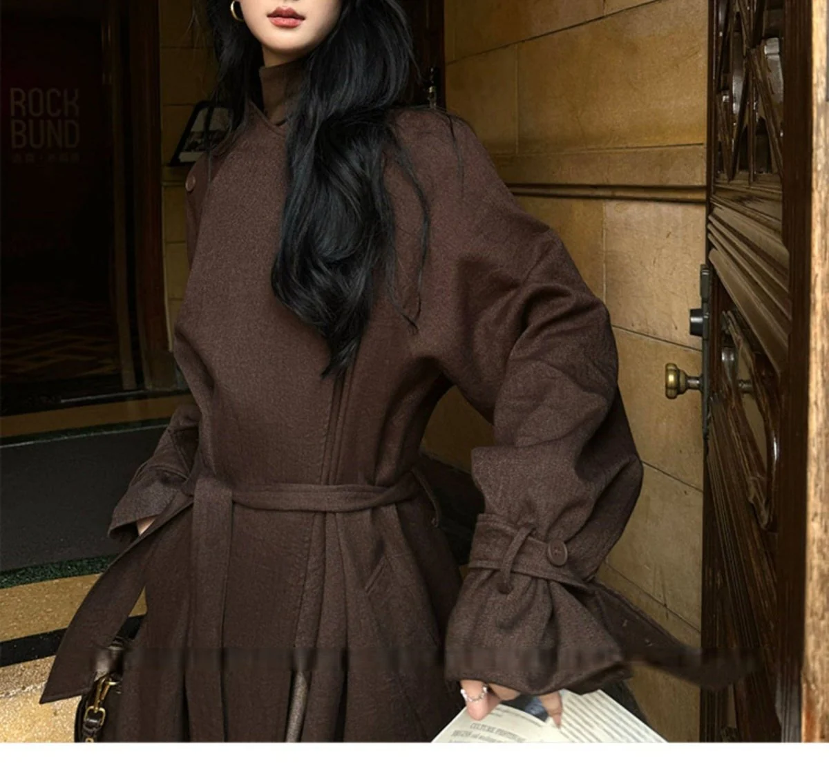 Autumn Long Coat with Wide Lapel | Belted Maxi Jacket(MS145) - Image 6