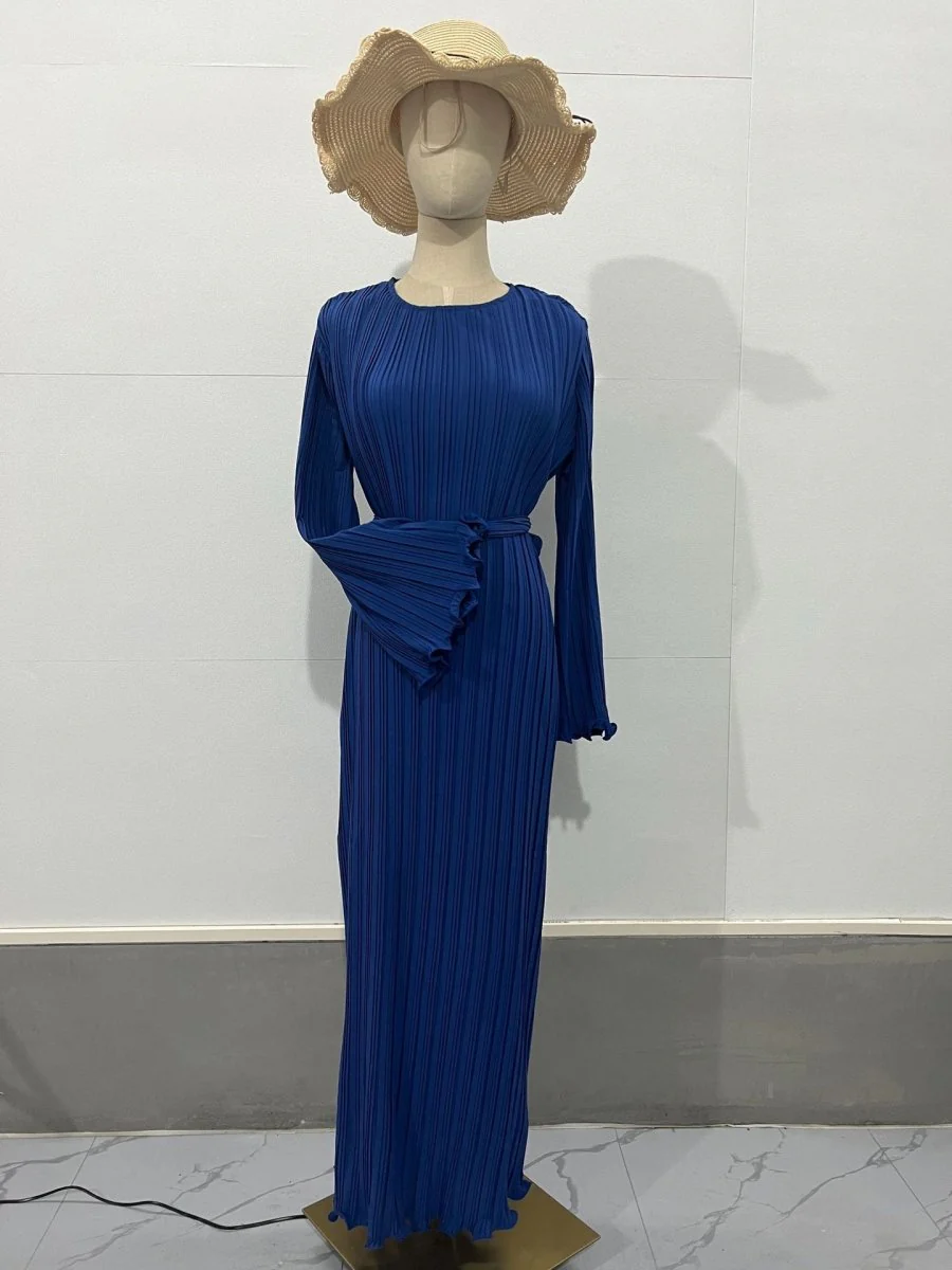 Autumn New Pleated Flared Sleeve Wedding Guest  Dress Abaya with Belt(MA193) - Image 28