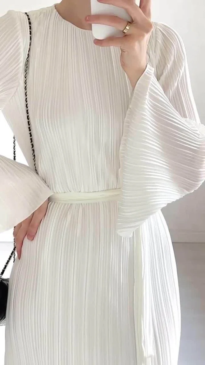 Autumn New Pleated Flared Sleeve Wedding Guest  Dress Abaya with Belt(MA193) - Image 5