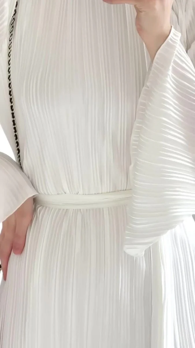 Autumn New Pleated Flared Sleeve Wedding Guest  Dress Abaya with Belt(MA193) - Image 6