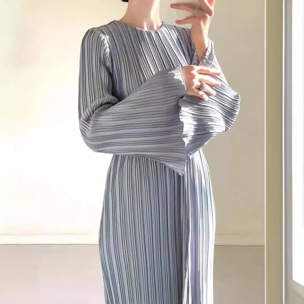 Autumn New Pleated Flared Sleeve Wedding Guest  Dress Abaya with Belt(MA193) - Image 7