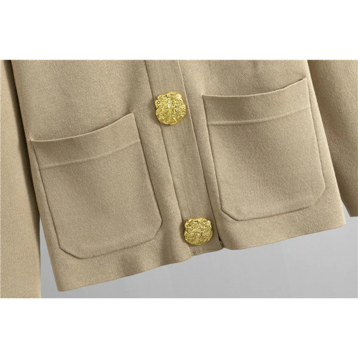Autumn-Winter Knit V-Neck Gold Button Cardigan Two-Piece Set (MS089) - Image 11