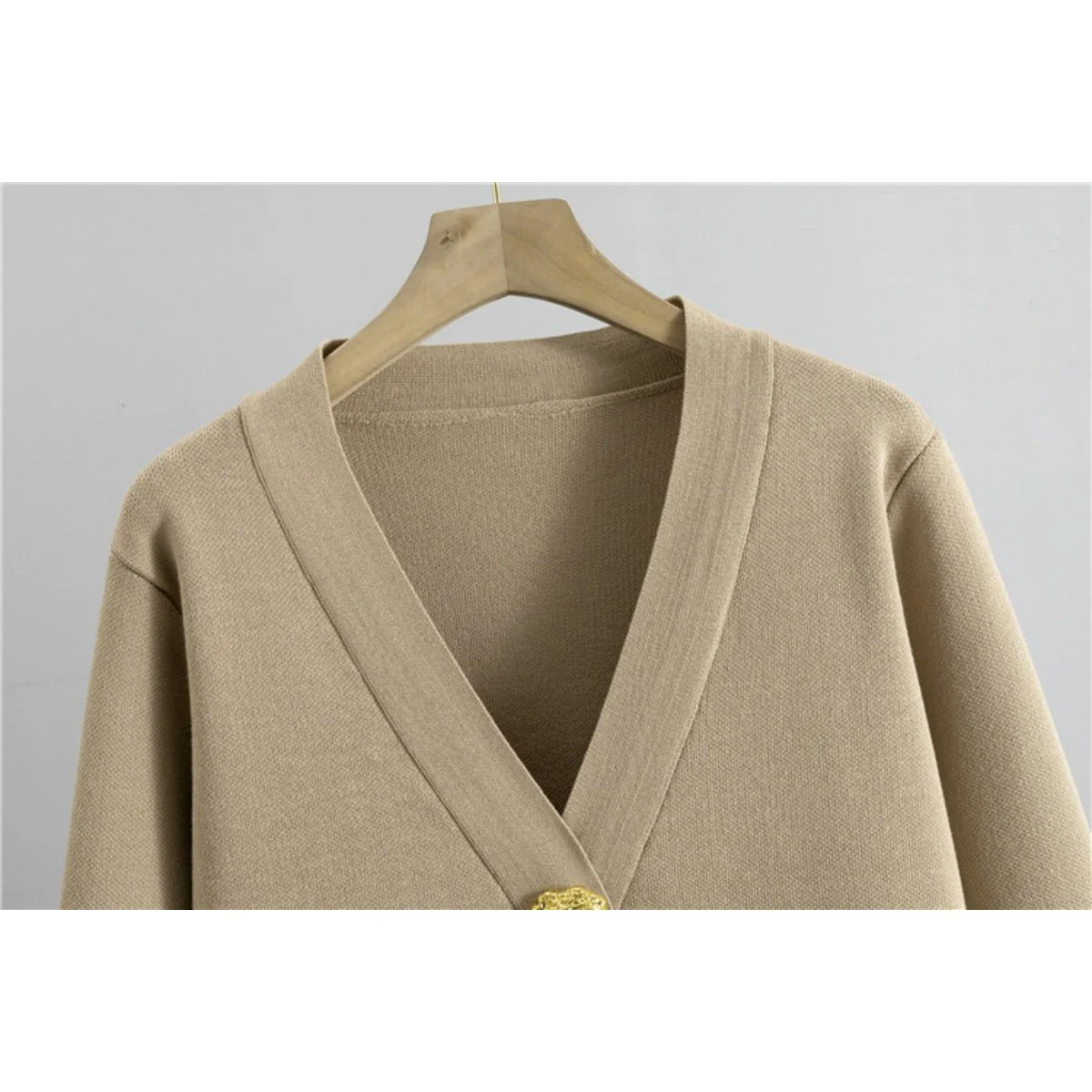 Autumn-Winter Knit V-Neck Gold Button Cardigan Two-Piece Set (MS089) - Image 8