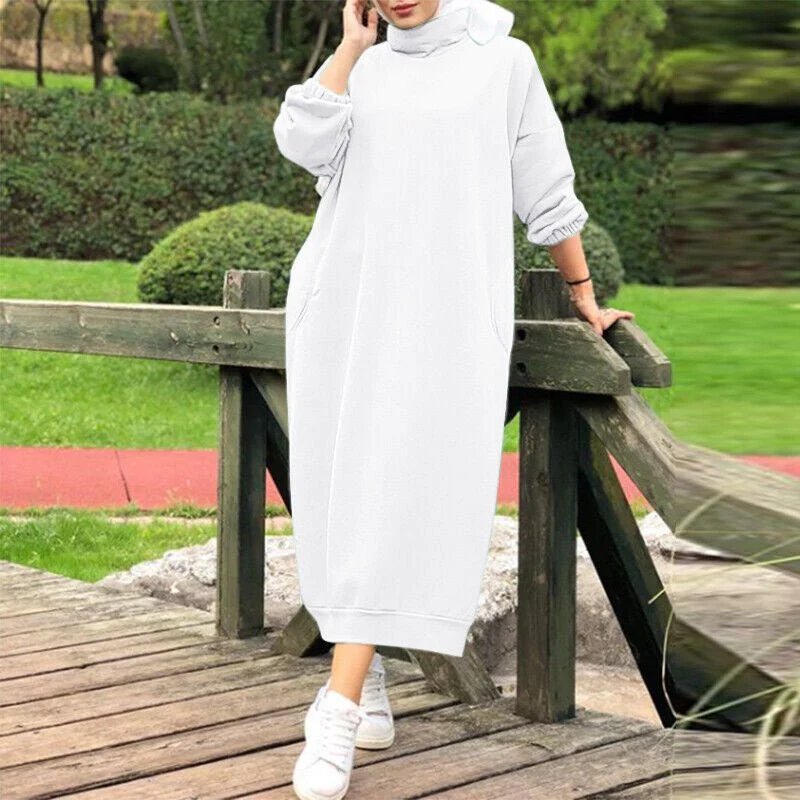Autumn Winter  Lined Turtleneck Maxi Dress | Casual Sweatshirt Dress with Elastic Cuffs (MS138) - Image 7