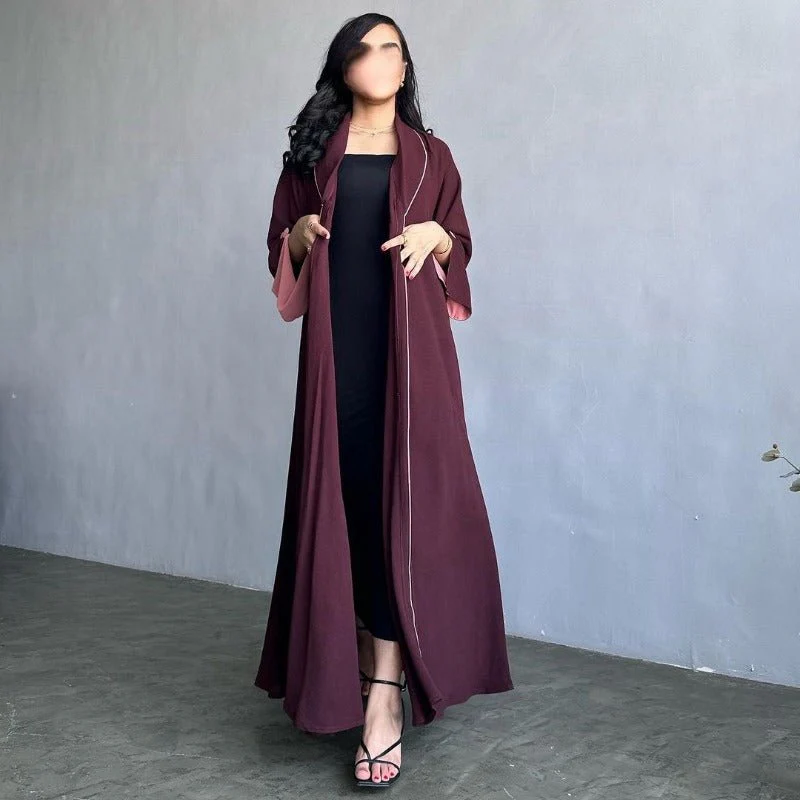 Autumn & Winter Long Dress with Open Front | Solid Color Pleated Abaya Cardigan (MOA218) - Image 11
