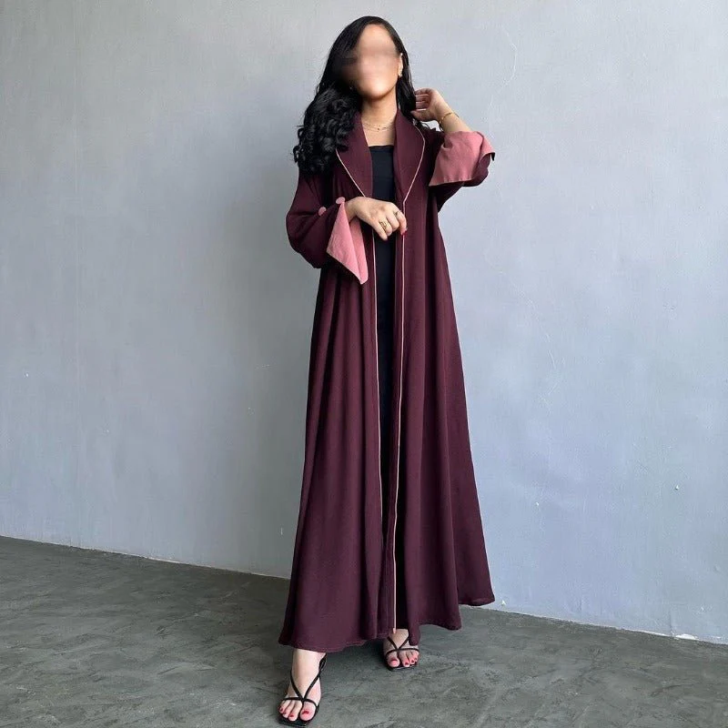 Autumn & Winter Long Dress with Open Front | Solid Color Pleated Abaya Cardigan (MOA218) - Image 12