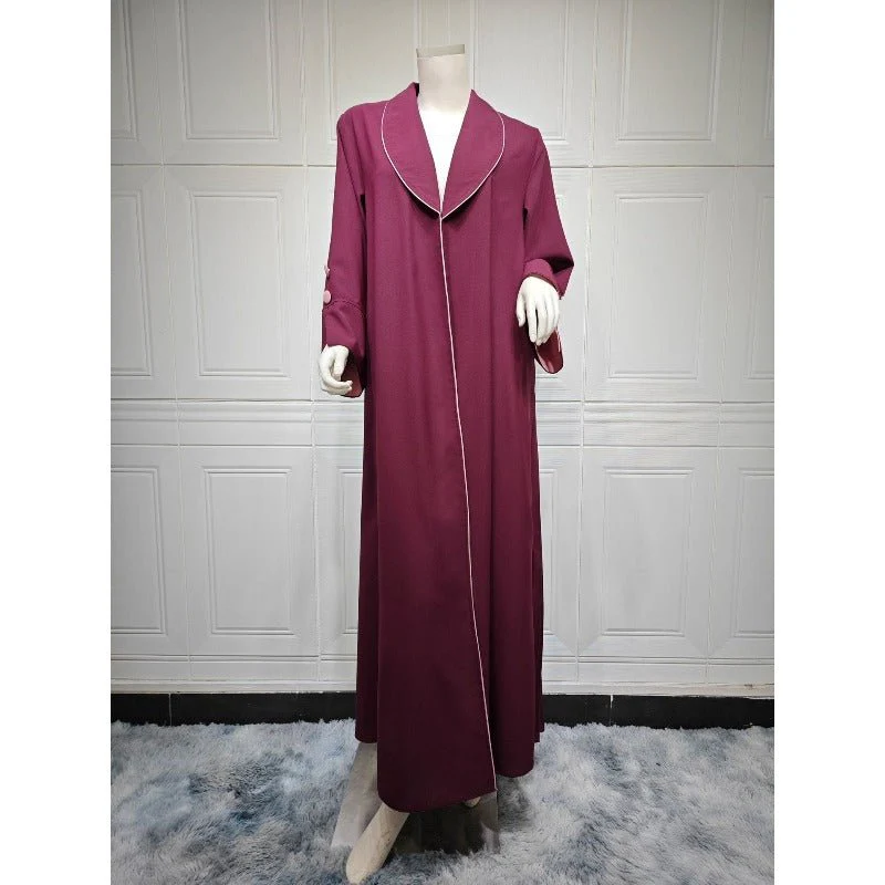 Autumn & Winter Long Dress with Open Front | Solid Color Pleated Abaya Cardigan (MOA218) - Image 15