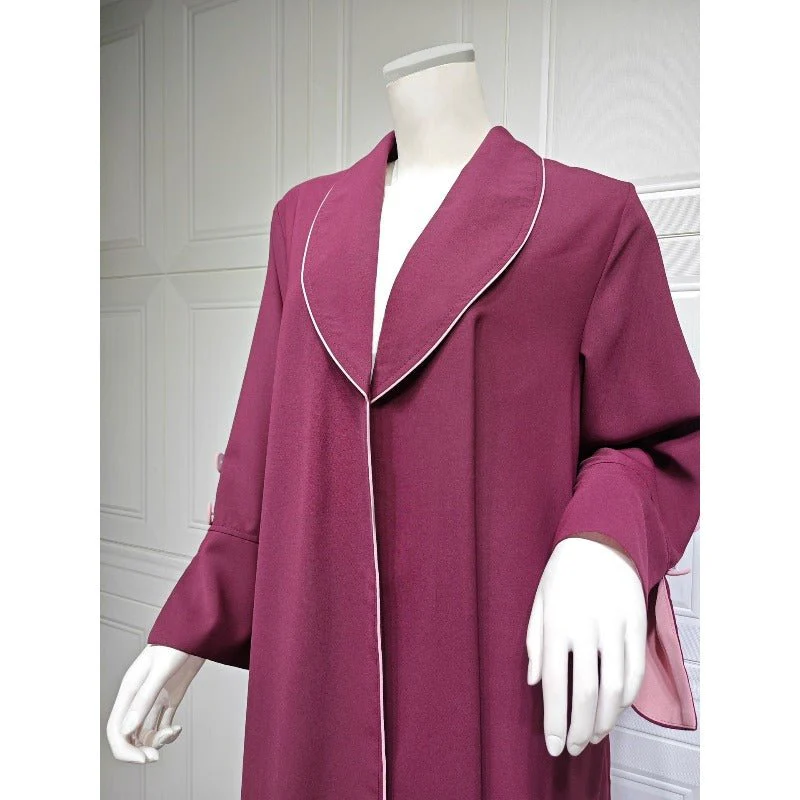 Autumn & Winter Long Dress with Open Front | Solid Color Pleated Abaya Cardigan (MOA218) - Image 17