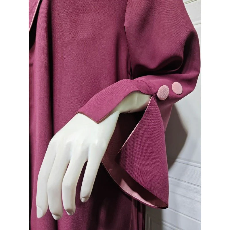 Autumn & Winter Long Dress with Open Front | Solid Color Pleated Abaya Cardigan (MOA218) - Image 18