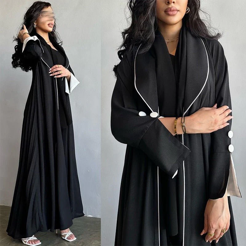 Autumn & Winter Long Dress with Open Front | Solid Color Pleated Abaya Cardigan (MOA218) - Image 19