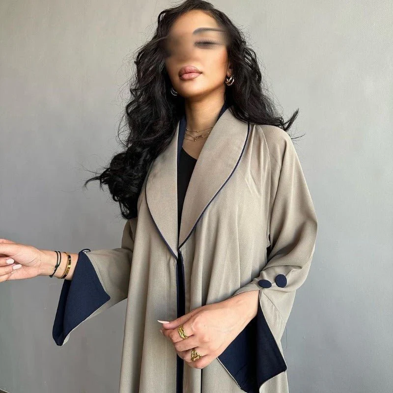 Autumn & Winter Long Dress with Open Front | Solid Color Pleated Abaya Cardigan (MOA218) - Image 2