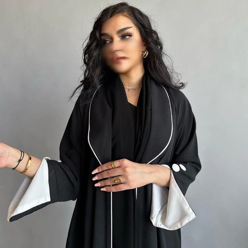 Autumn & Winter Long Dress with Open Front | Solid Color Pleated Abaya Cardigan (MOA218) - Image 20