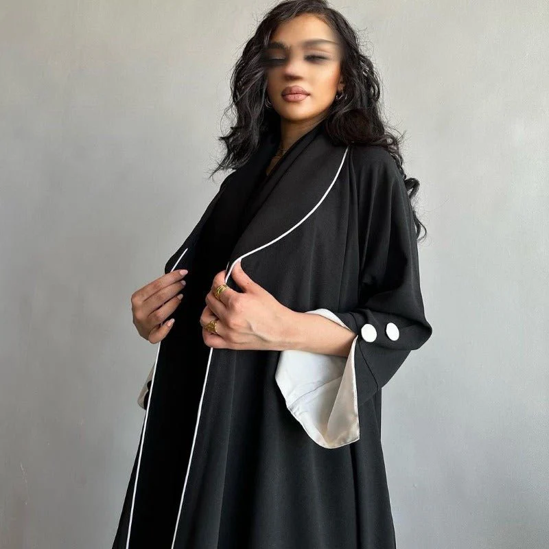 Autumn & Winter Long Dress with Open Front | Solid Color Pleated Abaya Cardigan (MOA218) - Image 21