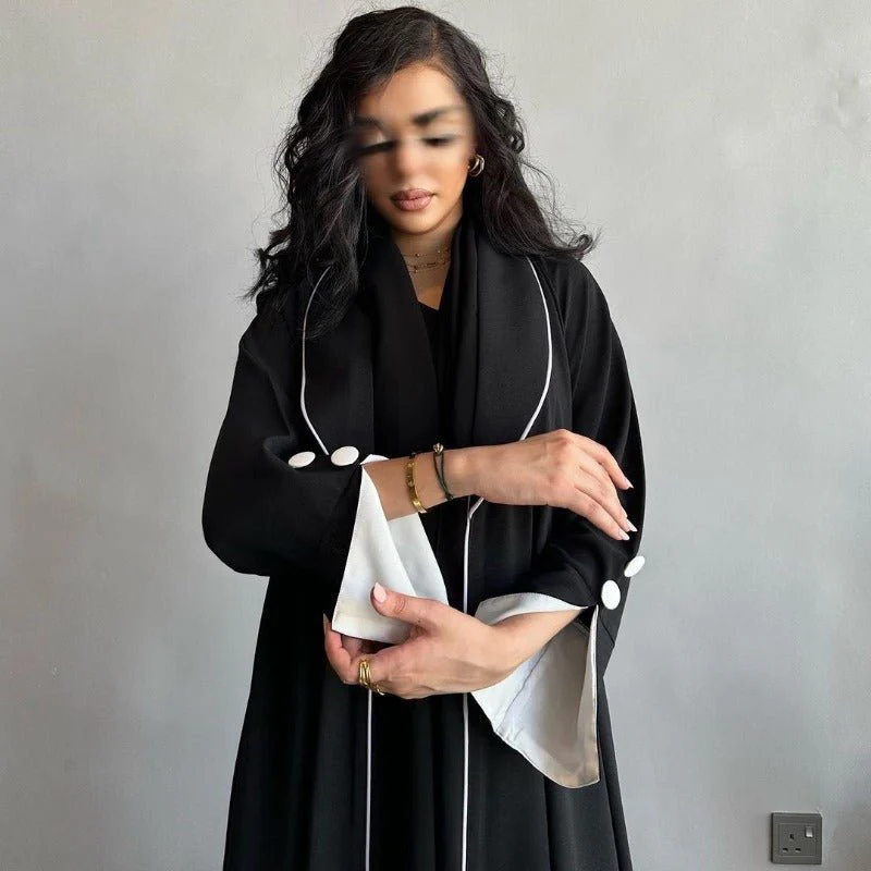 Autumn & Winter Long Dress with Open Front | Solid Color Pleated Abaya Cardigan (MOA218) - Image 22