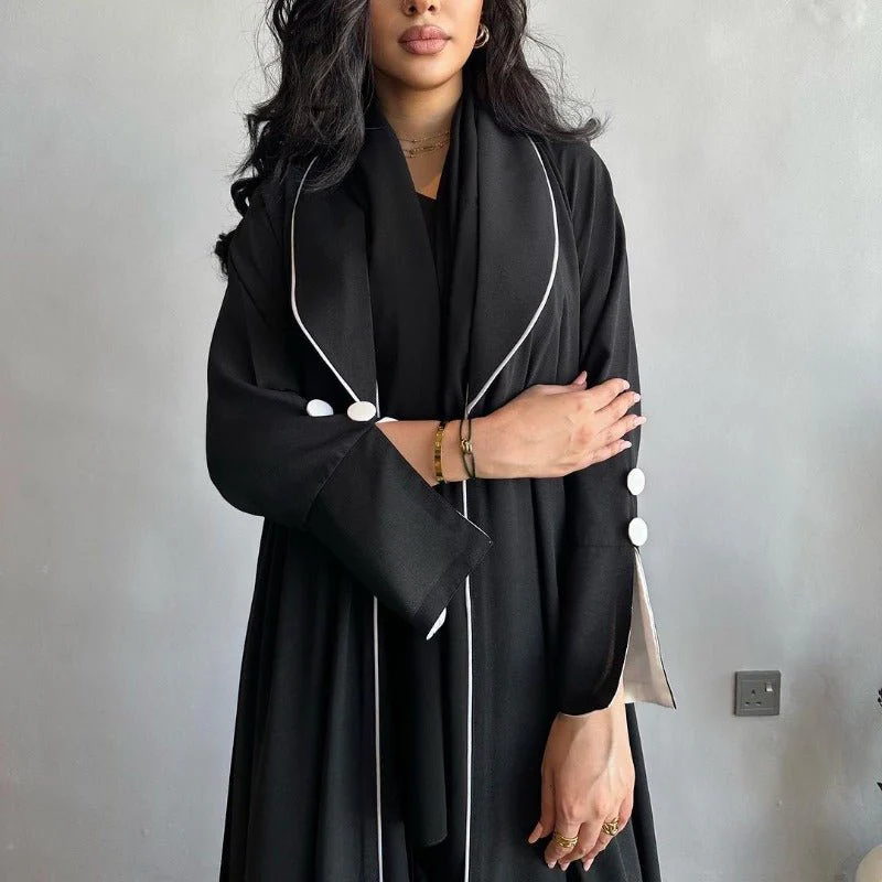 Autumn & Winter Long Dress with Open Front | Solid Color Pleated Abaya Cardigan (MOA218) - Image 24
