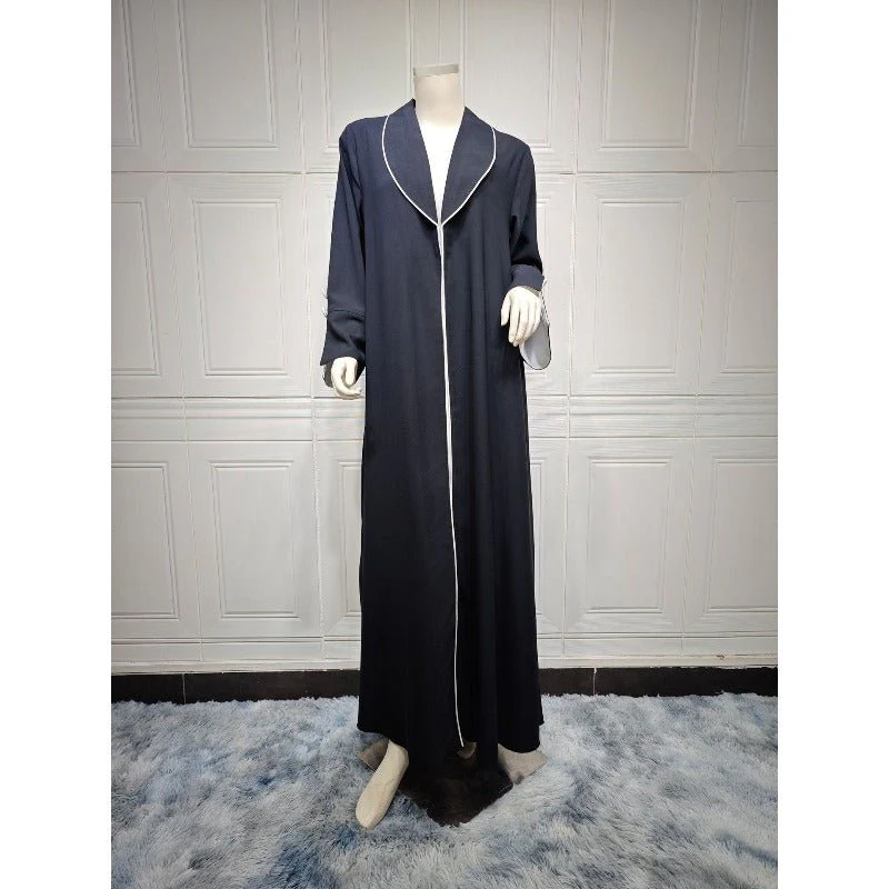 Autumn & Winter Long Dress with Open Front | Solid Color Pleated Abaya Cardigan (MOA218) - Image 25