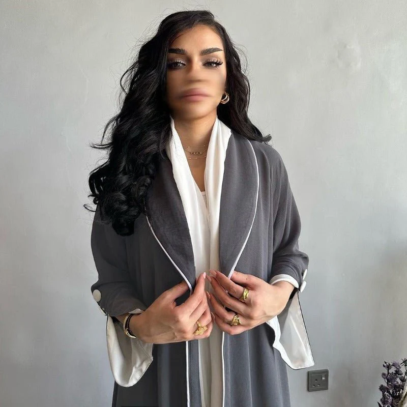 Autumn & Winter Long Dress with Open Front | Solid Color Pleated Abaya Cardigan (MOA218) - Image 27