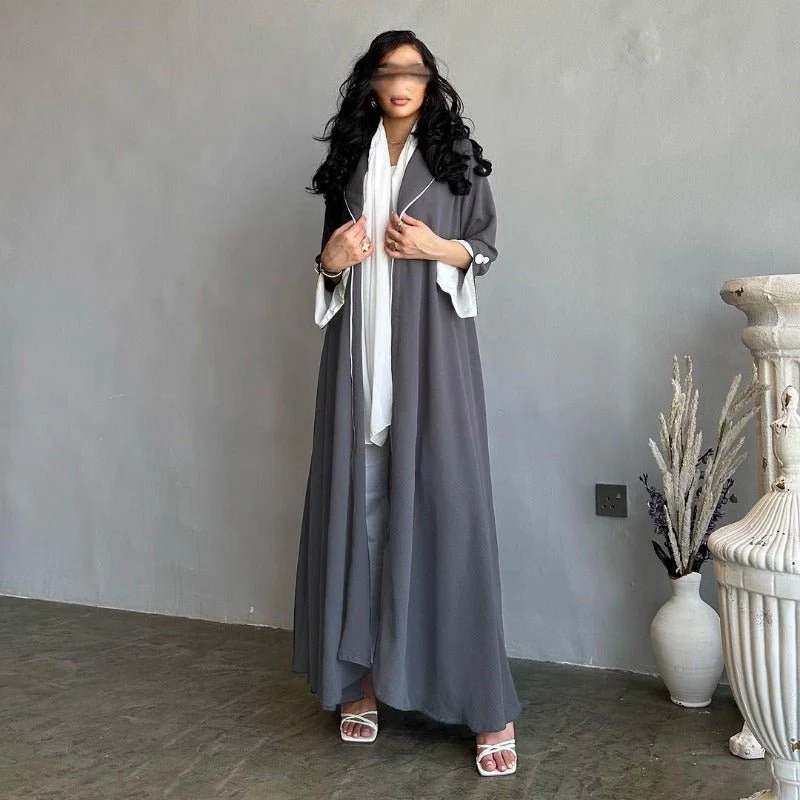Autumn & Winter Long Dress with Open Front | Solid Color Pleated Abaya Cardigan (MOA218) - Image 29