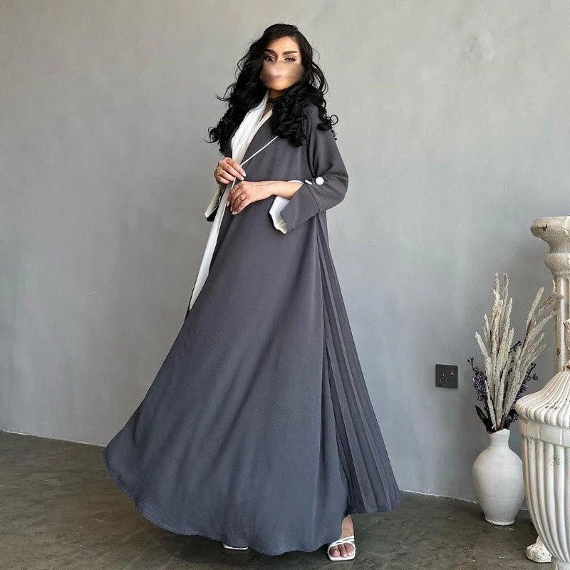 Autumn & Winter Long Dress with Open Front | Solid Color Pleated Abaya Cardigan (MOA218) - Image 32