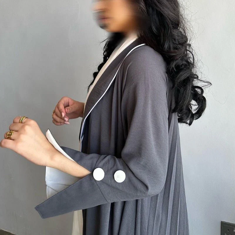 Autumn & Winter Long Dress with Open Front | Solid Color Pleated Abaya Cardigan (MOA218) - Image 33