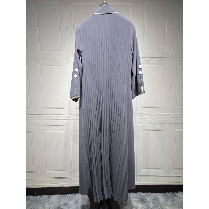 Autumn & Winter Long Dress with Open Front | Solid Color Pleated Abaya Cardigan (MOA218) - Image 35