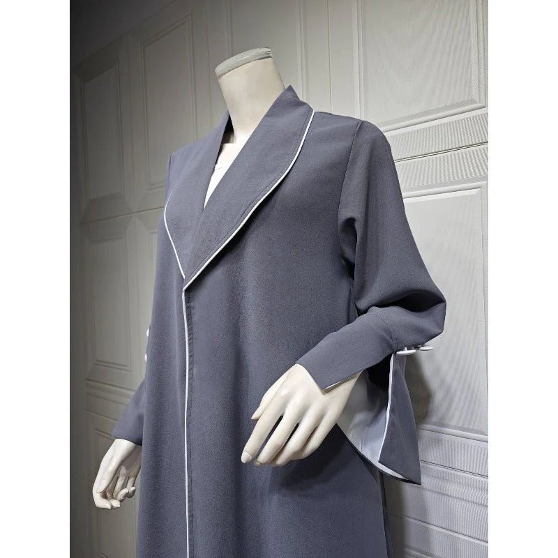 Autumn & Winter Long Dress with Open Front | Solid Color Pleated Abaya Cardigan (MOA218) - Image 36