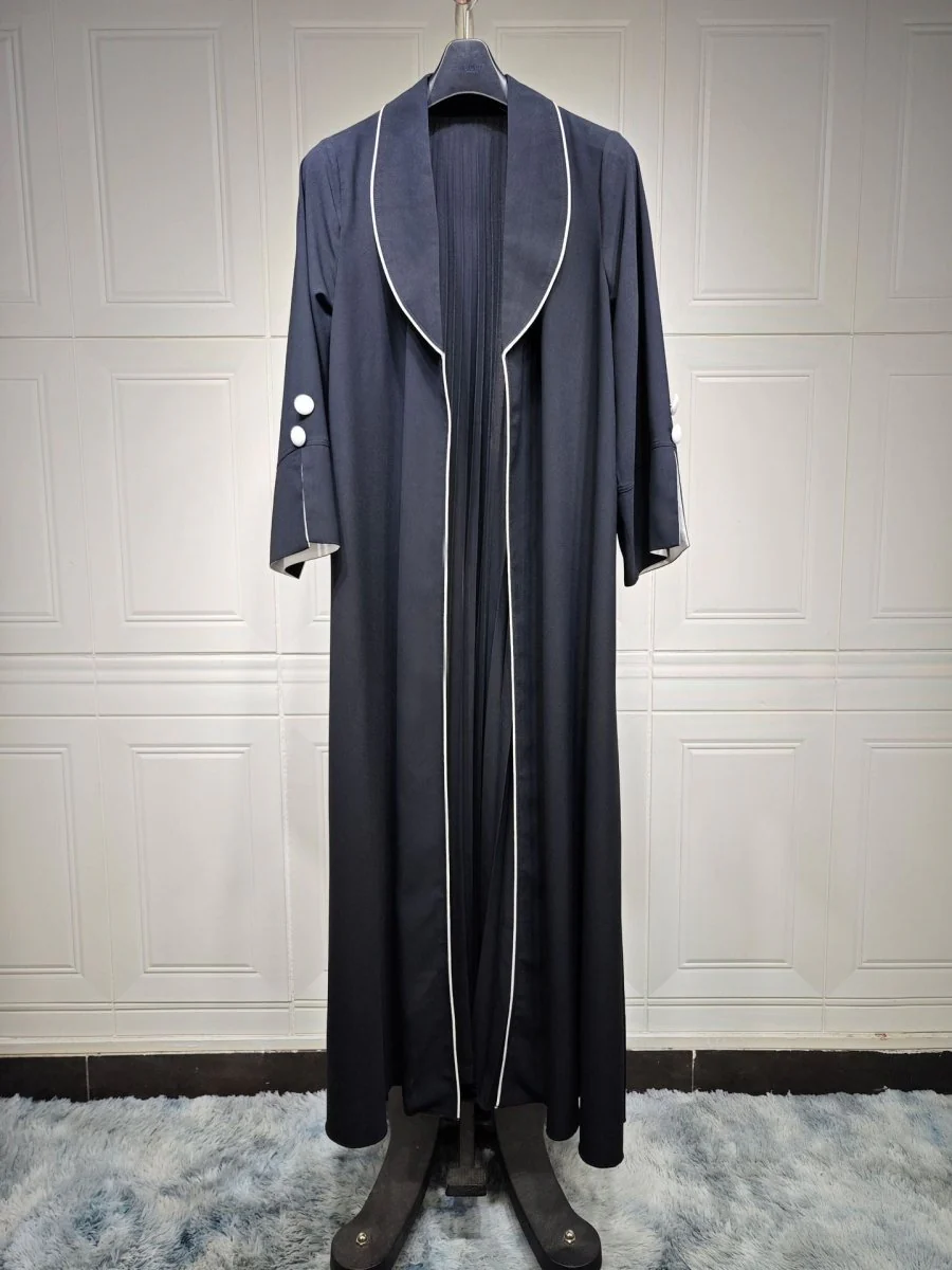 Autumn & Winter Long Dress with Open Front | Solid Color Pleated Abaya Cardigan (MOA218) - Image 37