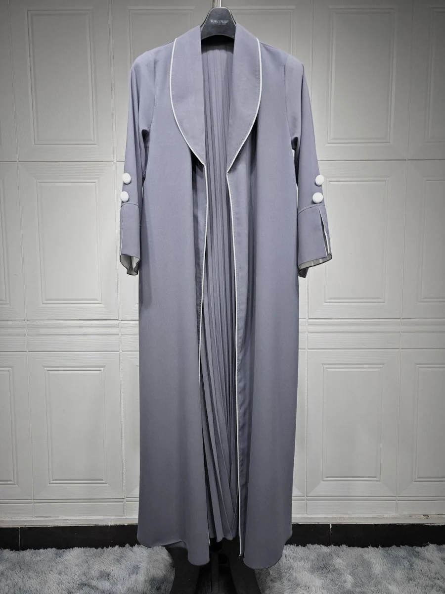 Autumn & Winter Long Dress with Open Front | Solid Color Pleated Abaya Cardigan (MOA218) - Image 38