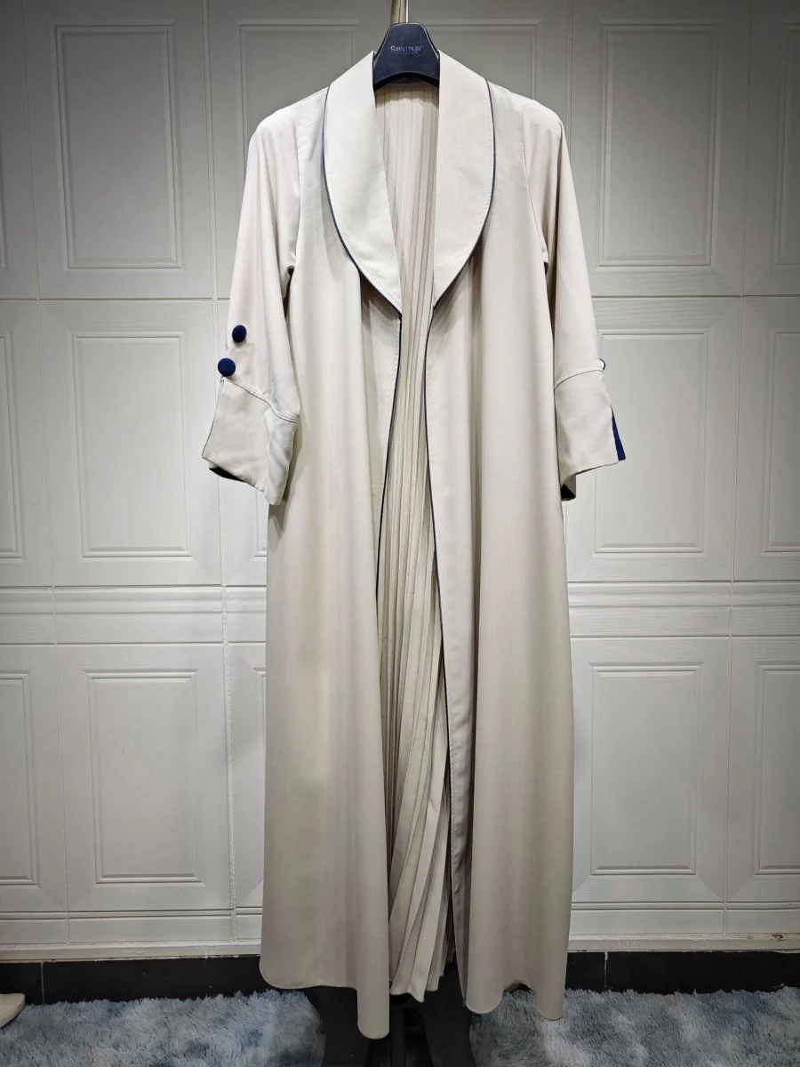 Autumn & Winter Long Dress with Open Front | Solid Color Pleated Abaya Cardigan (MOA218) - Image 39