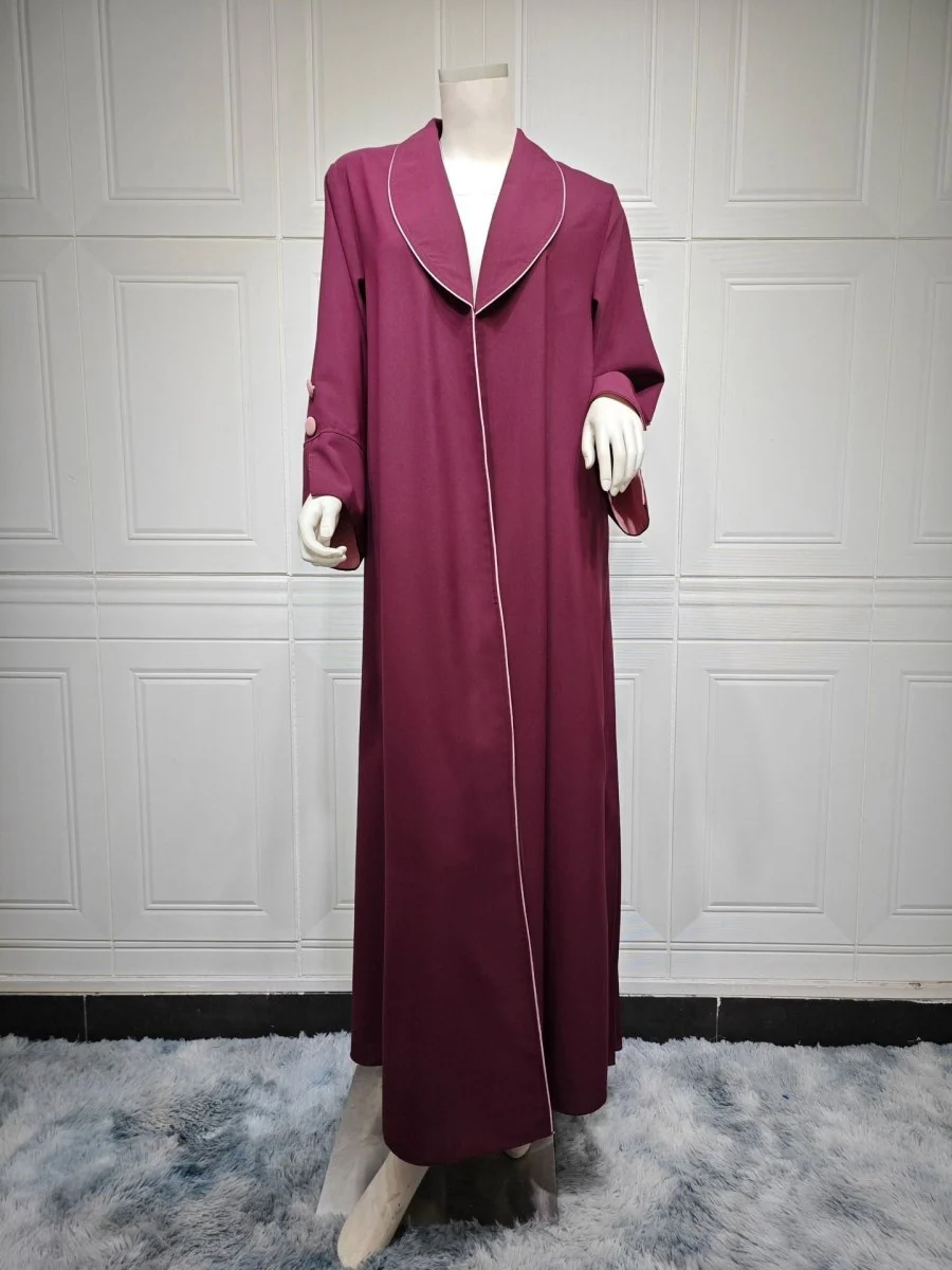 Autumn & Winter Long Dress with Open Front | Solid Color Pleated Abaya Cardigan (MOA218) - Image 40