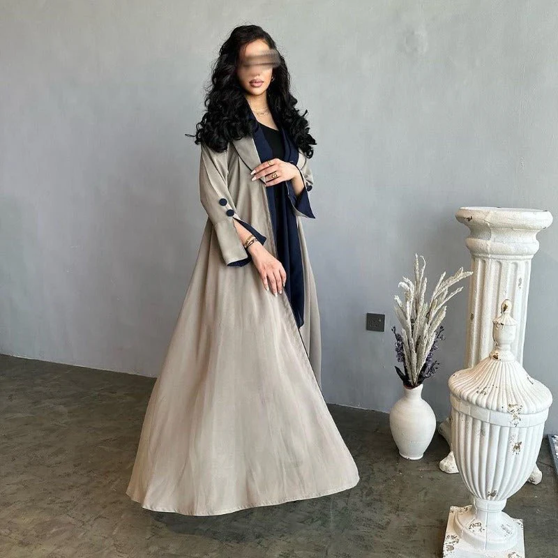 Autumn & Winter Long Dress with Open Front | Solid Color Pleated Abaya Cardigan (MOA218) - Image 5