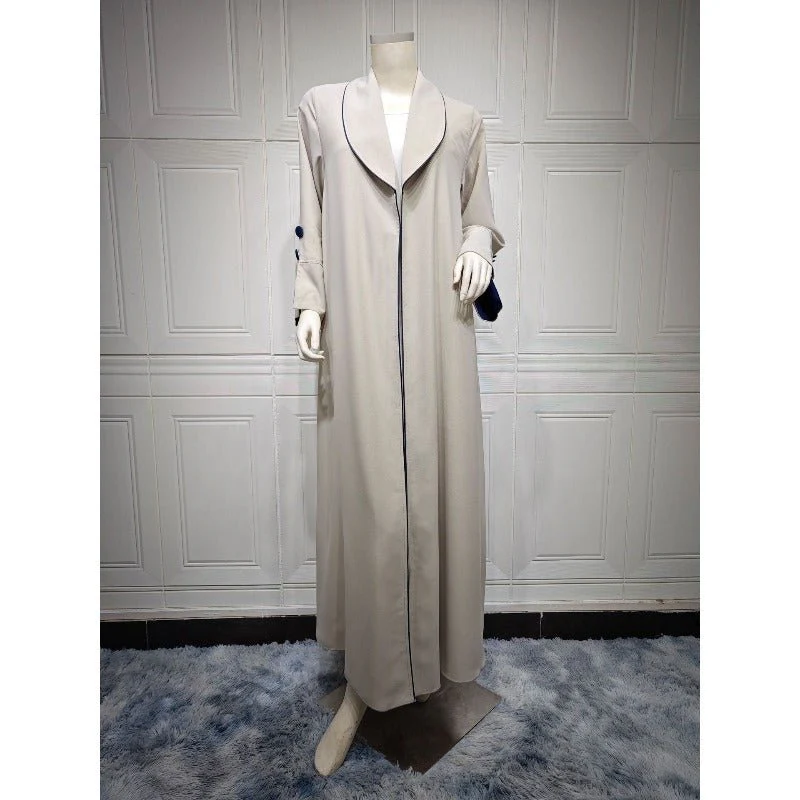 Autumn & Winter Long Dress with Open Front | Solid Color Pleated Abaya Cardigan (MOA218) - Image 7