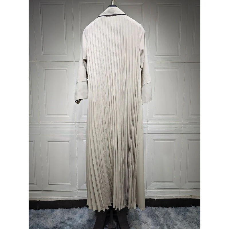 Autumn & Winter Long Dress with Open Front | Solid Color Pleated Abaya Cardigan (MOA218) - Image 8