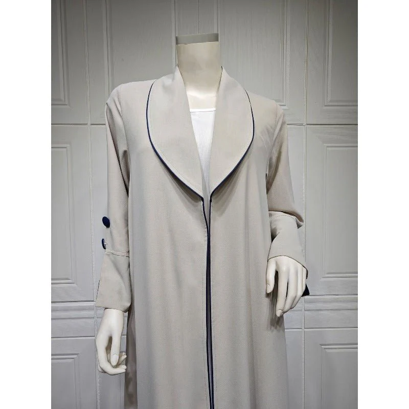 Autumn & Winter Long Dress with Open Front | Solid Color Pleated Abaya Cardigan (MOA218) - Image 9