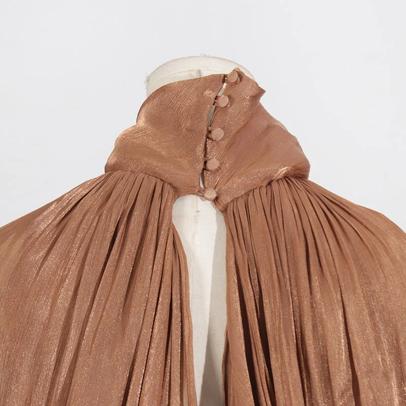 Balloon Sleeve Tie-Neck Maxi Dress(MS303) - Image 10