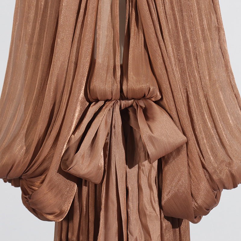 Balloon Sleeve Tie-Neck Maxi Dress(MS303) - Image 11