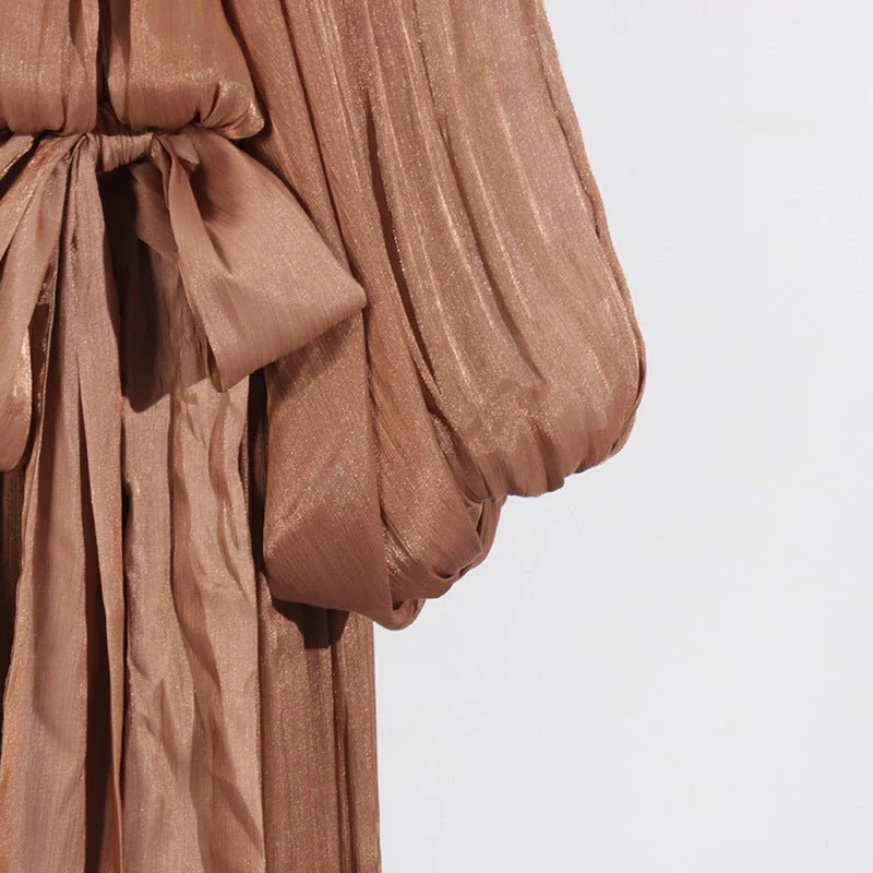 Balloon Sleeve Tie-Neck Maxi Dress(MS303) - Image 12