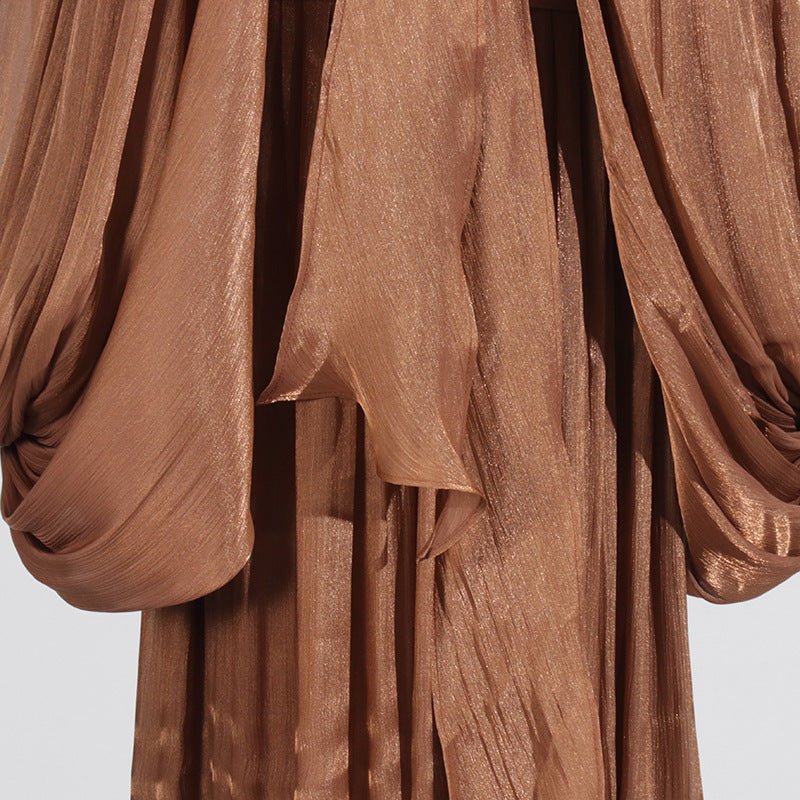 Balloon Sleeve Tie-Neck Maxi Dress(MS303) - Image 14