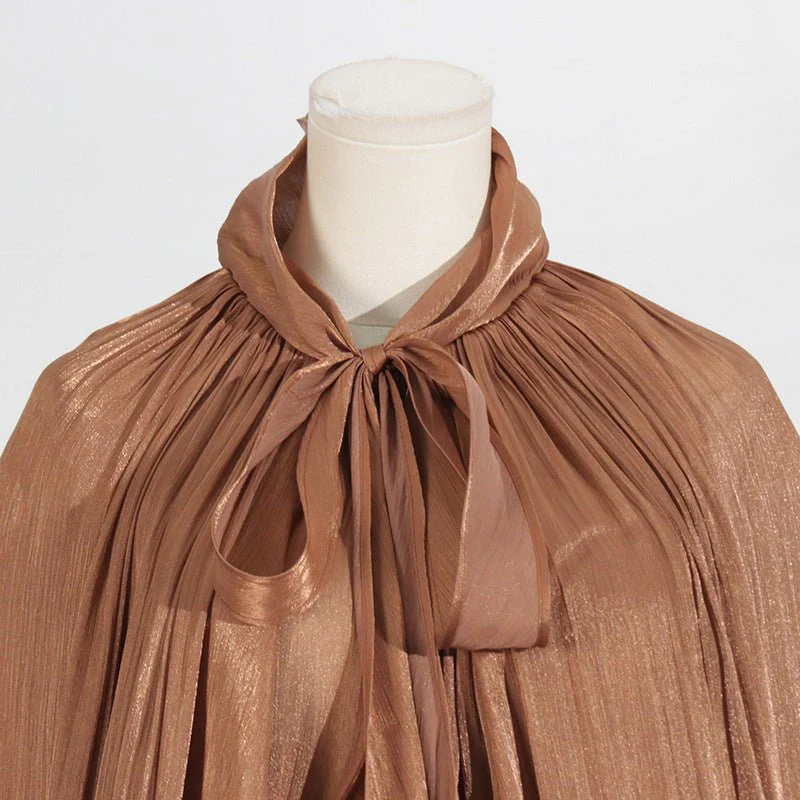 Balloon Sleeve Tie-Neck Maxi Dress(MS303) - Image 9