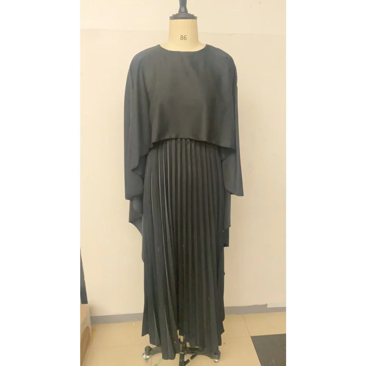 Bat Sleeve Pleated Maxi Dress | Cream White Cape Dress with Dramatic Bell Sleeves (MA241) - Image 11