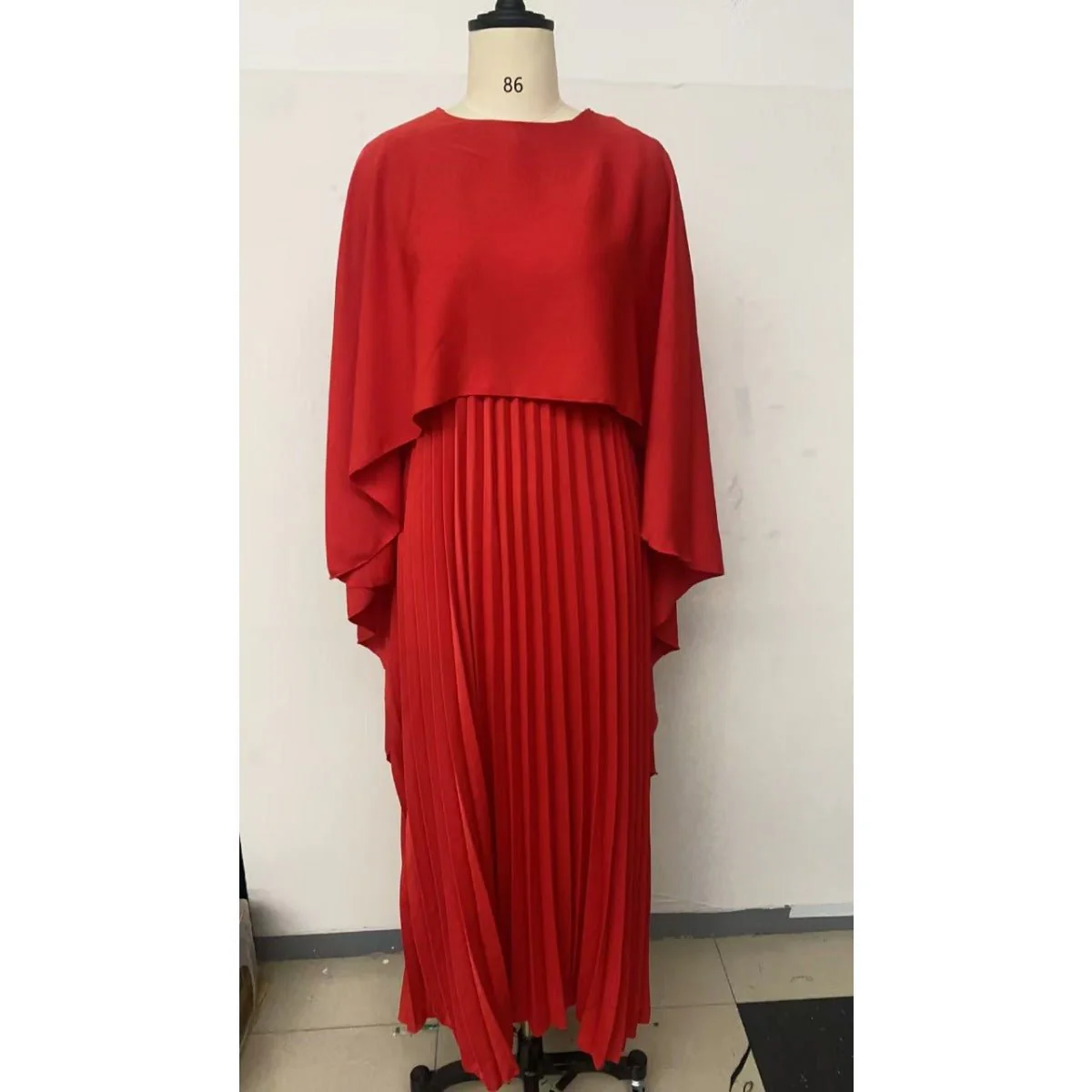 Bat Sleeve Pleated Maxi Dress | Cream White Cape Dress with Dramatic Bell Sleeves (MA241) - Image 14